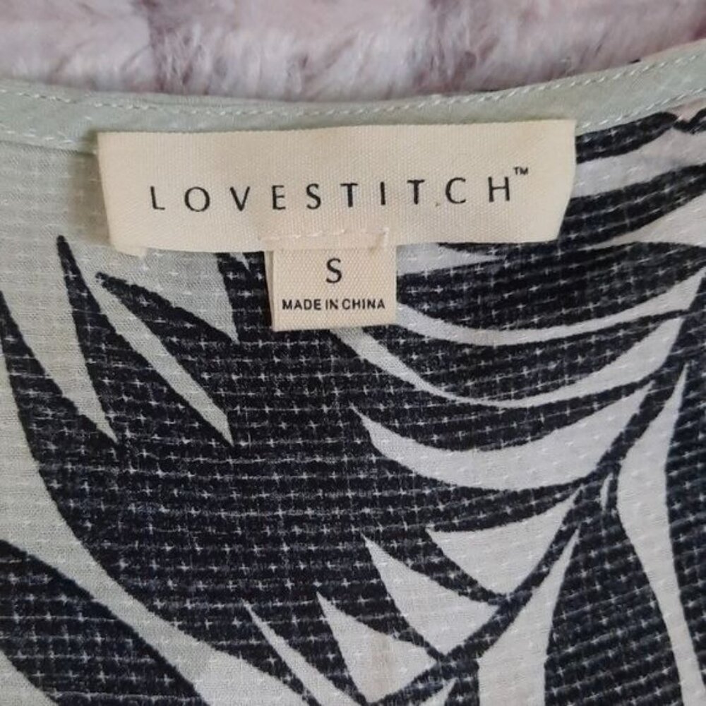 Lovestitch Grey Pink Black Floral Print Short Batwing Sleeve Vneck Tunic Size S - Picture 5 of 8